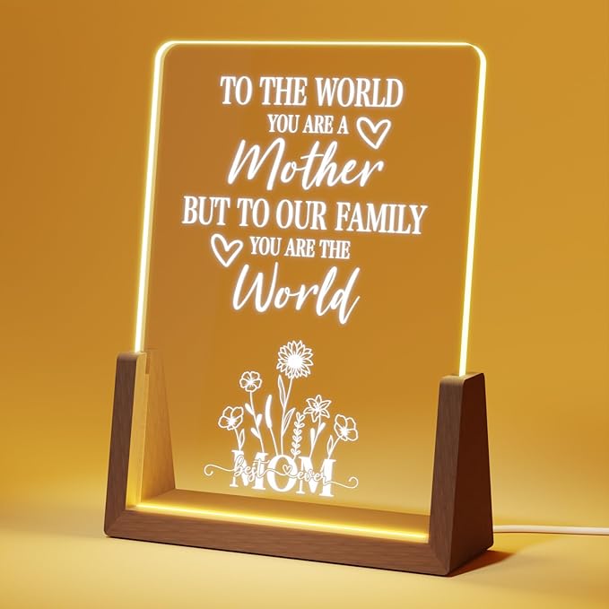 Sentimental Mothers Day Gifts for Mom from Daughter Son Kids, Walnut Night Light with Heartwarming Plaque for Mom's Birthday, Unique Mother's Day Gift Ideas for Wife, Best Mom Ever Gifts - LeafyLoom