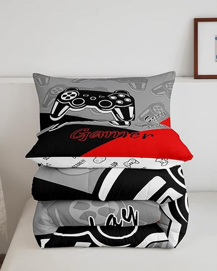 Feelyou Gamer Comforter Set for Boys Teens Gaming Bedding Set Video Game Contoller Home Decor for Kids Down Alternative Comforter Full Size 3 Pieces 1 Comforter with 2 Pillowcases - LeafyLoom