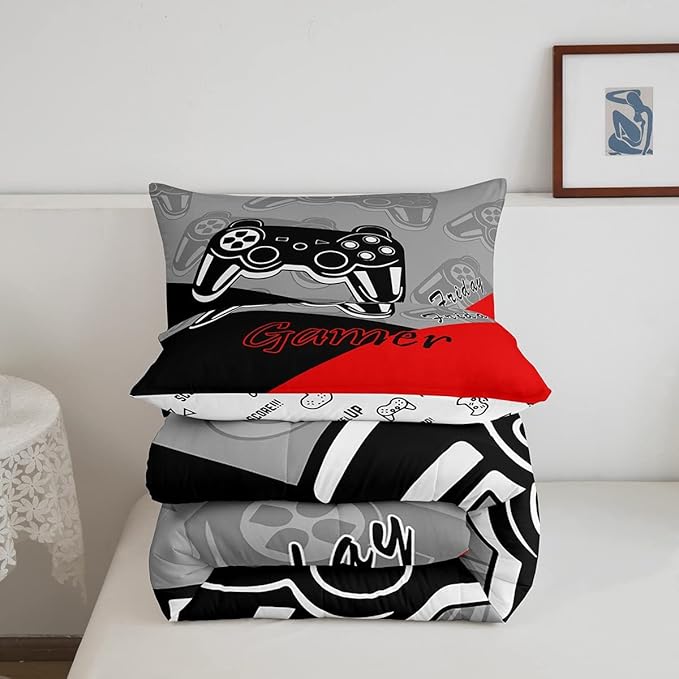 Feelyou Gamer Comforter Set for Boys Teens Gaming Bedding Set Video Game Contoller Home Decor for Kids Down Alternative Comforter Full Size 3 Pieces 1 Comforter with 2 Pillowcases - LeafyLoom