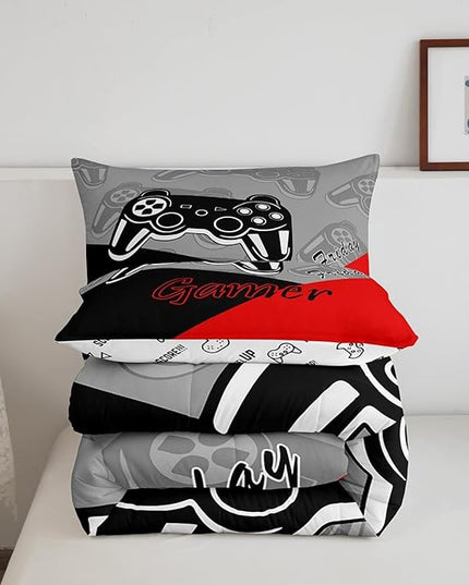 Feelyou Gamer Comforter Set for Boys Teens Gaming Bedding Set Video Game Contoller Home Decor for Kids Down Alternative Comforter King Size 3 Pieces 1 Comforter with 2 Pillowcases - LeafyLoom