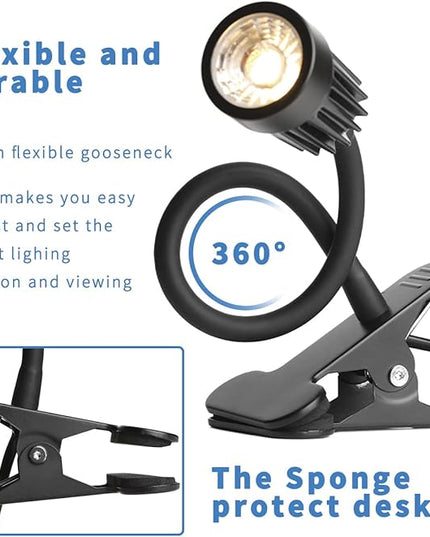 EAGLOD LED Clamp Clip on Light Desk Lamp, 3w Clip Bedside Lamp Clamp,360°Flexible Gooseneck Night Lights, Reading Lighting,Table Lamp for College Dorm,Home,Nail Art,Tattoo Lamp 2Pack - LeafyLoom