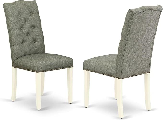 East West Furniture ANEL3-LWH-07 Antique 3 Piece Modern Dining Set Contains a Round Kitchen Table with Pedestal and 2 Smoke Linen Fabric Upholstered Parson Chairs, 36x36 Inch - LeafyLoom