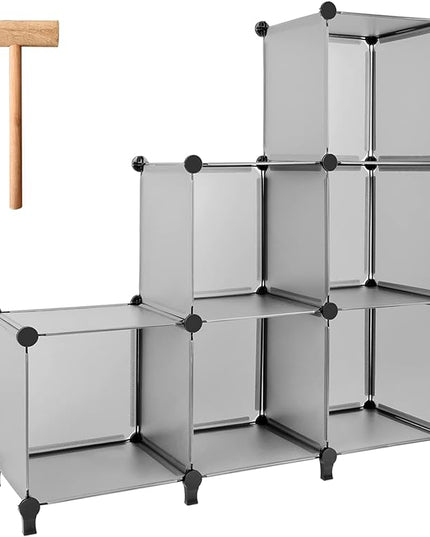 Gold Armour Cube Storage 6-Cube Bookshelf Closet Organizer Storage Shelves Shelf Cubes Organizer Plastic Square Book Shelf Bookcase DIY Closet Cabinet Organizer Shelving for Home Office Bedroom (Grey) - LeafyLoom