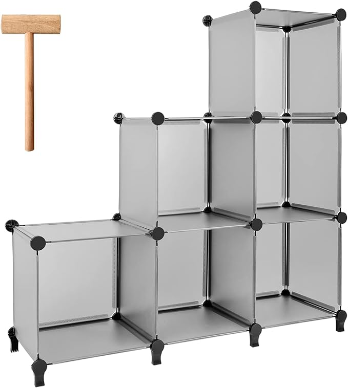 Gold Armour Cube Storage 6-Cube Bookshelf Closet Organizer Storage Shelves Shelf Cubes Organizer Plastic Square Book Shelf Bookcase DIY Closet Cabinet Organizer Shelving for Home Office Bedroom (Grey) - LeafyLoom