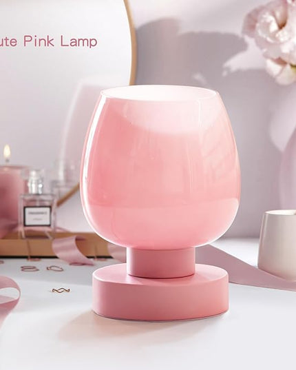 Touch Bedside Table Lamps Set of 2, Dimmable Small Nightstand Lamps for Bedroom, Modern Simple Design, Pink - LeafyLoom