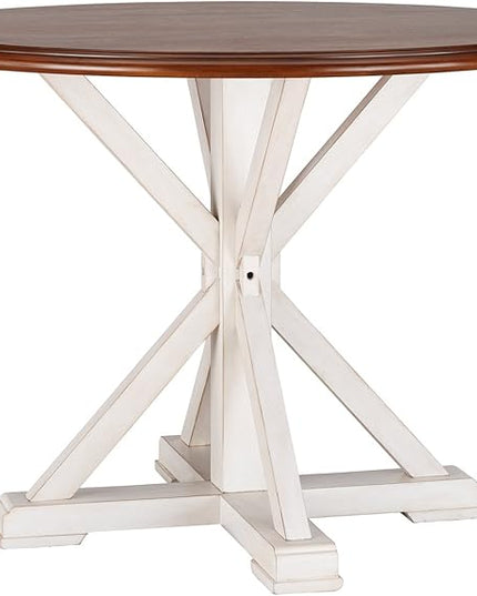 SEI Furniture Barrisdale Modern Farmhouse Dining Table, Antique White, Whiskey Maple - LeafyLoom
