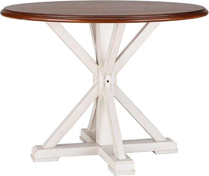 SEI Furniture Barrisdale Modern Farmhouse Dining Table, Antique White, Whiskey Maple - LeafyLoom