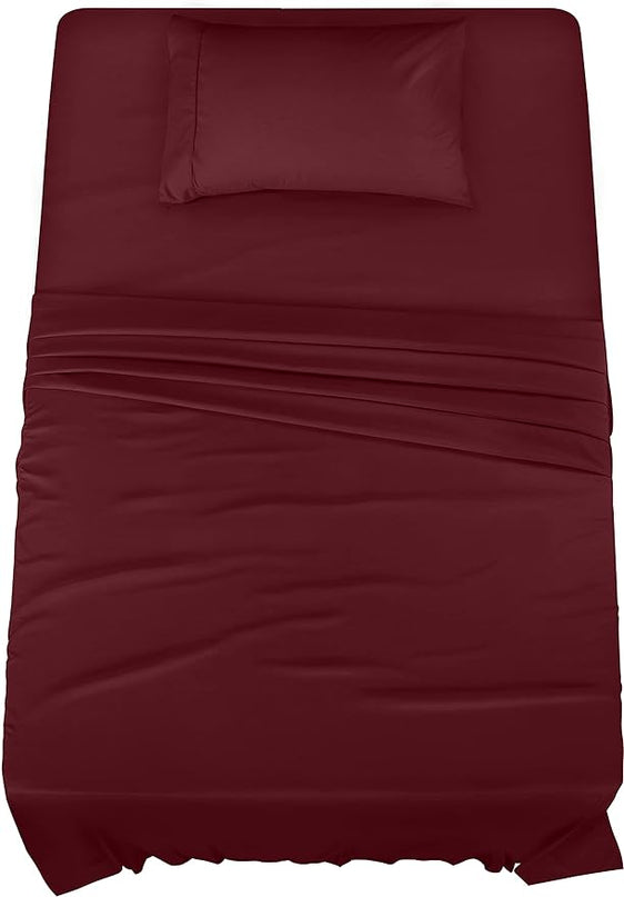Utopia Bedding Twin Bed Sheets Set - 3 Piece Bedding - Brushed Microfiber - Shrinkage and Fade Resistant - Easy Care (Twin, Burgundy) - LeafyLoom