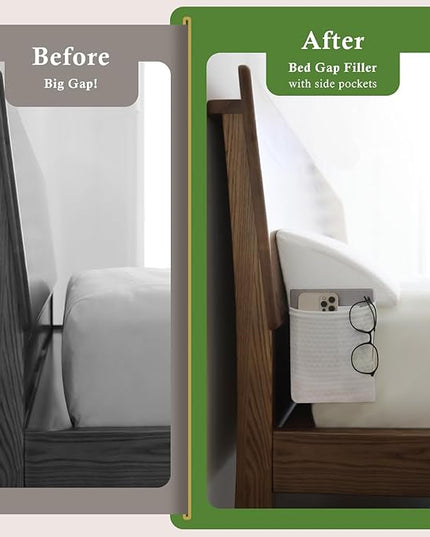 Bed Wedge Pillow for Headboard, Bed Gap Filler Queen of Headboard Pillow, Mattress Gap Filler Made with Triangle Pillow to Close The Gap (0-8") Between Headboard/Wall and Mattress (White, 60"x8"x 6") - LeafyLoom