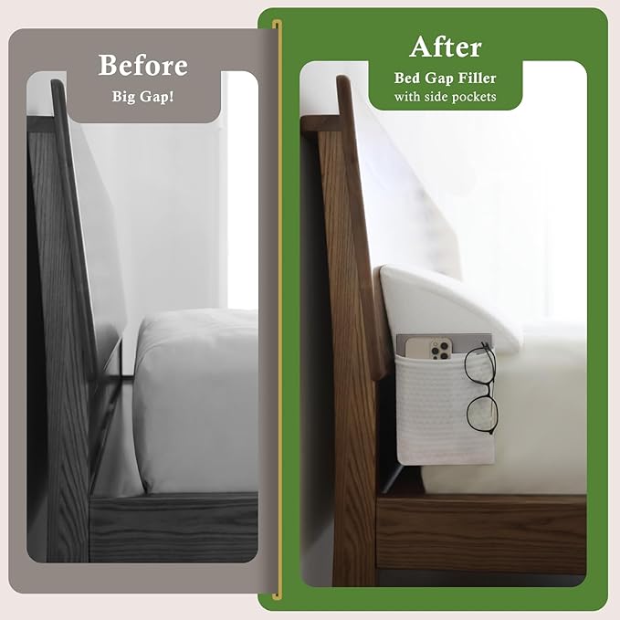 Bed Wedge Pillow for Headboard, Bed Gap Filler King of Headboard Pillow, Mattress Gap Filler Made with Triangle Pillow to Close The Gap (0-8") Between Headboard/Wall and Mattress (76"x8"x 6") - LeafyLoom
