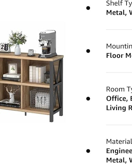 FATORRI 6 Cube Storage Organizer with Shelf, Long Wood and Metal Cubby Bookcase, Industrial Horizontal Bookshelf (Rustic Oak, 47 Inch) - LeafyLoom