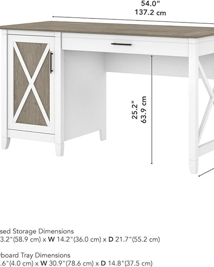 Bush Furniture Key West Computer Desk with Storage | Farmhouse PC Table for Home Office in Pure White and Shiplap Gray | 54W x 24D - LeafyLoom