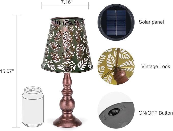 pearlstar Solar Table Lamps Bedside Lamps - Leaf Garden Waterproof Cordless Solar Table Lamps for Patio Garden Pathway Yard - LeafyLoom