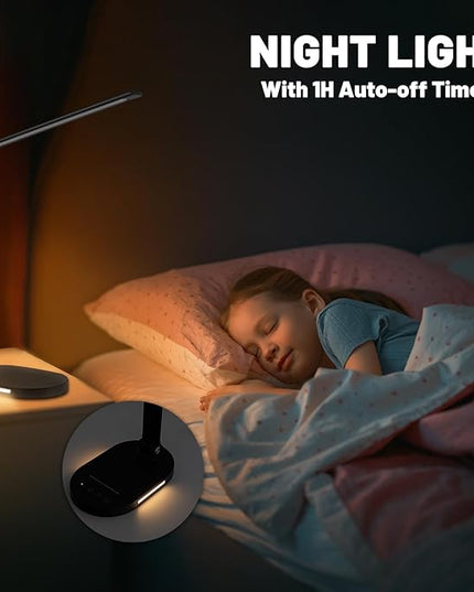 LED Desk Lamp for Home Office, Dimmable Table Lamp with USB Charging Port, 5 Lighting Modes, Sensitive Control, 60 Minutes Auto-Off Timer, Eye-Caring Office Lamp(Black) - LeafyLoom