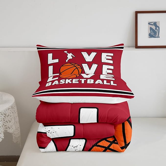 Basketball Bedding Set Full Size Gaming Sports Comforter Set for Kids Boys Girls Decor Ball Games Comforter Gift for Basketball Lover Duvet Set Bedroom Quilt Set - LeafyLoom
