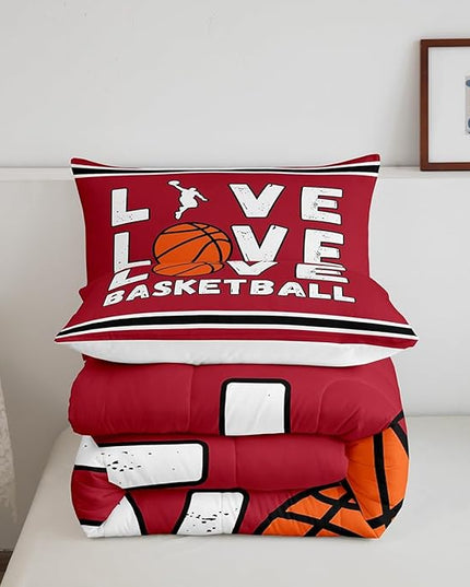 Feelyou Basketball Bedding Set Twin Size Gaming Sports Comforter Set for Kids Boys Girls Decor Ball Games Comforter Gift for Basketball Lover Duvet Set Bedroom Quilt Set - LeafyLoom