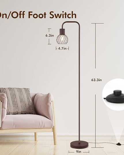 Floor Lamp, Industrial Floor Lamp, Modern Standing Lamp with 6W LED Bulb, Foot Switch, Metal Floor Lamp for Living Room, Bedroom, Office, Vintage，Rustic Minimalist Farmhouse Stand Up Lamp Brown - LeafyLoom