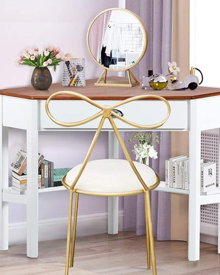 Nightcore Small, Wood Computer Desk, Compact Writing w/Drawer & Storage Shelves, Space Saving Study Workstation, Laptop PC Corner Table, Natural - LeafyLoom