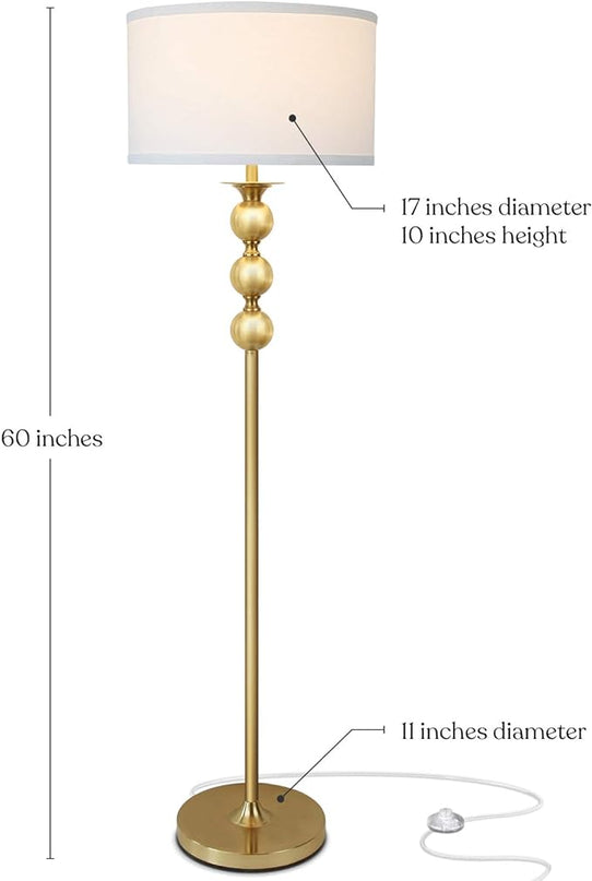 Brightech Riley LED Floor lamp, Boho Lamp for Living Rooms & Offices, Great Living Room Décor, Mid-Century Standing Lamp for Bedroom Reading, Tall Lamp with Drum Shade - Gold/Brass - LeafyLoom