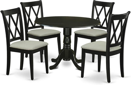 East West Furniture DLCL5-BLK-C Dublin 5 Piece Room Set Includes a Round Dining Table with Dropleaf and 4 Linen Fabric Upholstered Chairs, 42x42 Inch, Black - LeafyLoom