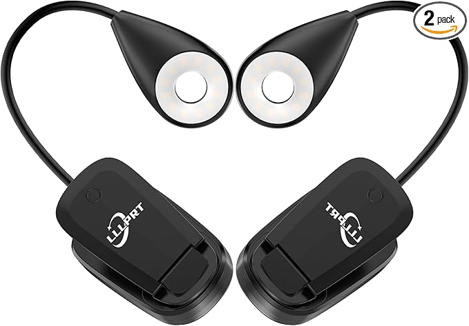 2 PACK Book Lights for Reading in Bed, 12 LEDs Rechargeable Clip Lamp with 3 Lighting Color, Stepless Dimming, Eye Protection, 80 Hours Runtime, 360° Flexible Gooseneck, Lightweight, Portable - LeafyLoom