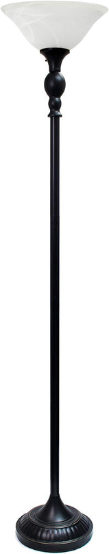 Elegant Designs LF2001-RBW 1 Light Torchiere Floor Lamp with Marbelized White Glass Shade, Restoration Bronze and White - LeafyLoom