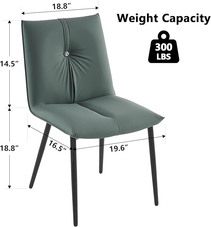 YOUTASTE Dining Chairs Set of 2 Mid Century Modern Upholstered Leather Kitchen Chairs Soft Padded Side Chairs Dinner Chairs with Metal Legs for Living Room Bedroom, Blue Gray - LeafyLoom