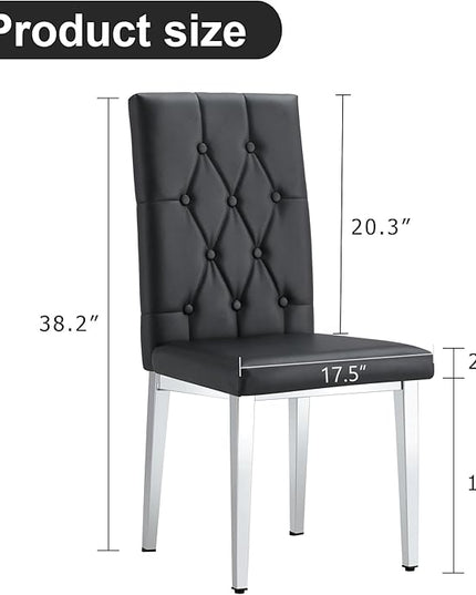 NicBex Dining Chairs Set of 4 Modern PU Dining Room Kitchen Chairs with Embedded Button High Backrest,Silver Metal Legs,Chairs for Dining Room, Kitchen,Living Room, and Restaurants,Black - LeafyLoom