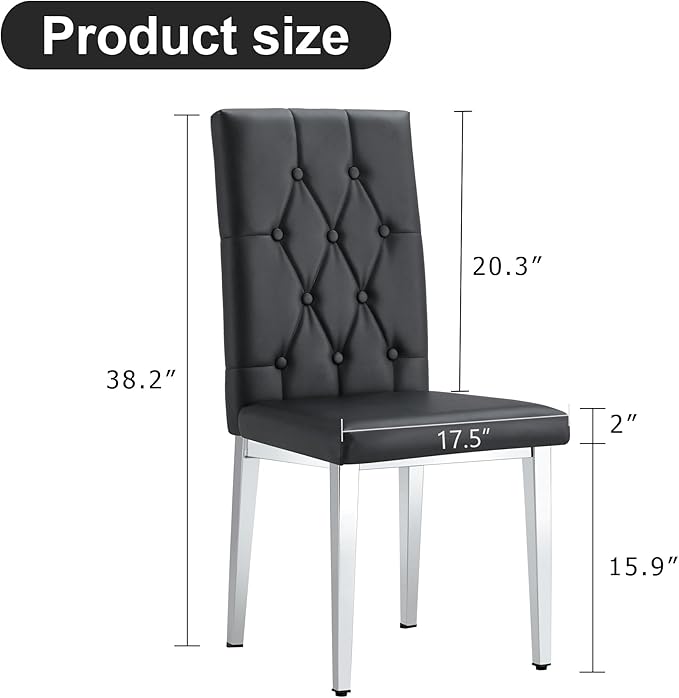 NicBex Dining Chairs Set of 4 Modern PU Dining Room Kitchen Chairs with Embedded Button High Backrest,Silver Metal Legs,Chairs for Dining Room, Kitchen,Living Room, and Restaurants,Black - LeafyLoom