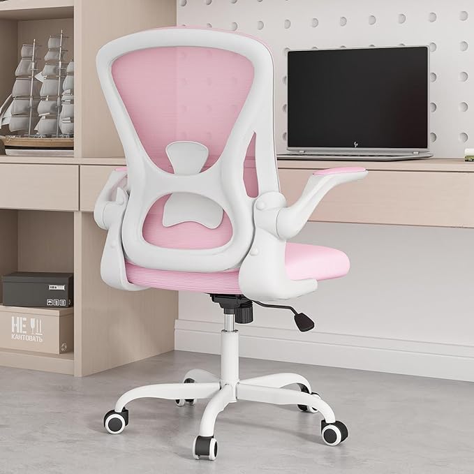 Sytas Home Office Chair Ergonomic, Mesh Desk Chair Lumbar Support, Ergonomic Computer Chair Adjustable Armrest(Pink) - LeafyLoom