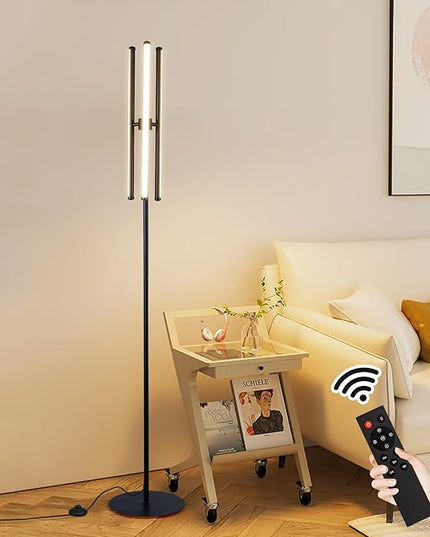 Ganeed LED Floor Lamp,Modern Tall Standing Lamps with 3 Lights,30W 3 Color Temperature & Stepless Dimmable Brightness with Remote,66.5 in Corner Lamp for Living Room, Office, Hotel, Bedroom - LeafyLoom