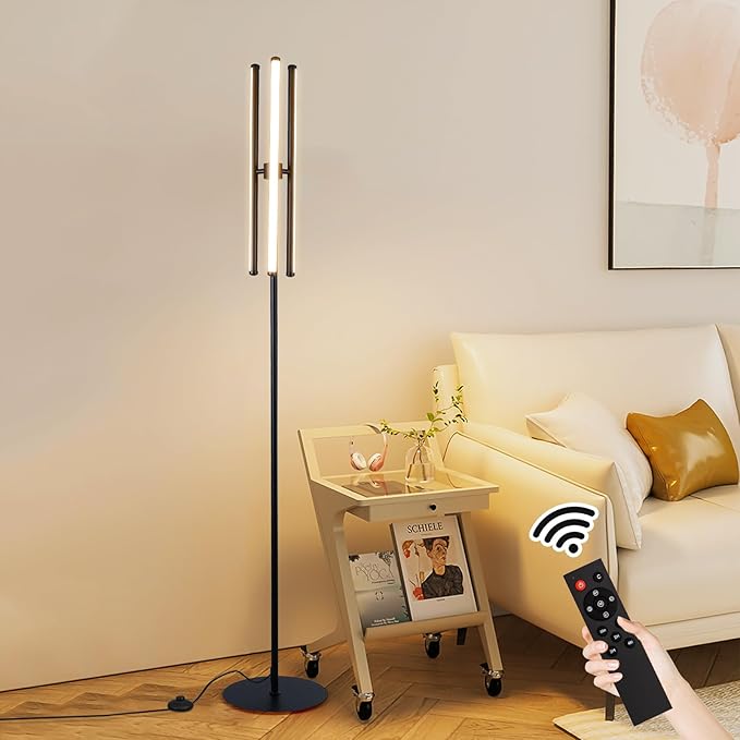 Ganeed LED Floor Lamp,Modern Tall Standing Lamps with 3 Lights,30W 3 Color Temperature & Stepless Dimmable Brightness with Remote,66.5 in Corner Lamp for Living Room, Office, Hotel, Bedroom - LeafyLoom