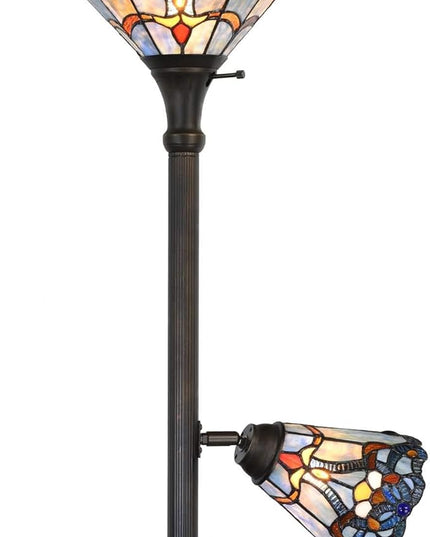 Bieye L10686 Baroque Tiffany Style Stained Glass Torchiere Floor Lamp with Sidelight for Reading Home Decor, 71-inch Tall - LeafyLoom