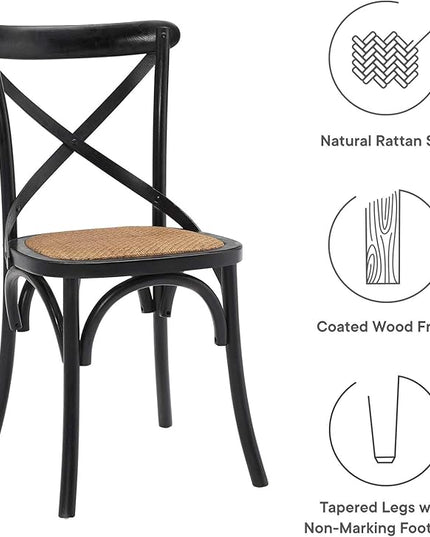 Modway Gear Rustic Modern Farmhouse Elm Wood Rattan Dining Chair in Black - LeafyLoom