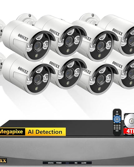 OOSSXX (HD 2.7K 5.0MP with Audio) Outdoor Wired Security Camera Systems PoE Outdoor Surveillance Video System OOSSXX