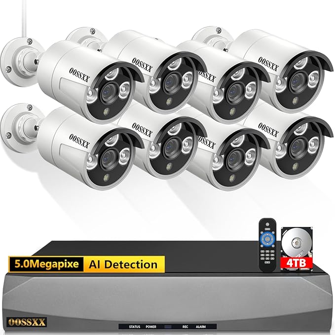 OOSSXX (HD 2.7K 5.0MP with Audio) Outdoor Wired Security Camera Systems PoE Outdoor Surveillance Video System OOSSXX
