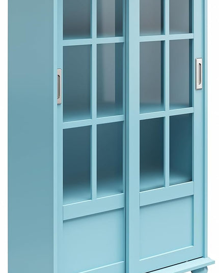 Ameriwood Home Aaron Lane Bookcase with Sliding Glass Doors, Pale Blue - LeafyLoom