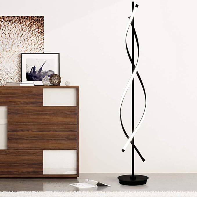 ADISUN 40W LED Remote Control Dimmable Spiral Indoor Tall Floor Lamp for Living Rooms Family Rooms Bedrooms Offices Lighting (Black) - LeafyLoom