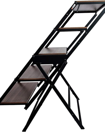 Origami modern 2 in 1 shelf to table Style, Organizer Deco Rack magically turn to a table/desk in a second, fully assembled, patent pending, Black/walnut (STT-WLN) - LeafyLoom
