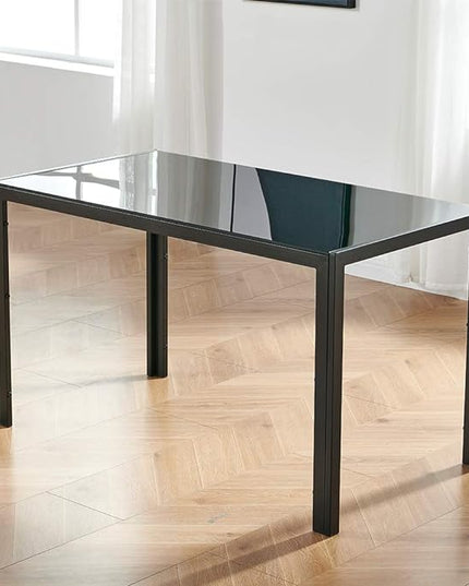 IDS Home Rectangular with Metal Legs for 4/6 Persons Transparent Glass Top Kitchen Dining Table, 51.2", Black - LeafyLoom
