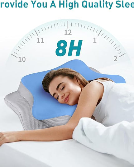 Mokaloo Cervical Neck Pillow - Cooling Neck Pillows for Pain Relief, Ergonomic Pillow for Sleeping, Orthopedic Contour Memory Foam Pillows for Side, Back & Stomach Sleepers with Pillowcase - LeafyLoom