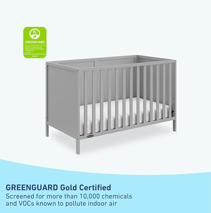 Graco Theo 3-in-1 Convertible Crib (Pebble Gray) - GREENGUARD Gold Certified, Converts to Toddler Bed & Daybed, Fits Standard Full-Size Crib Mattress, 4 Adjustable Mattress Heights - LeafyLoom
