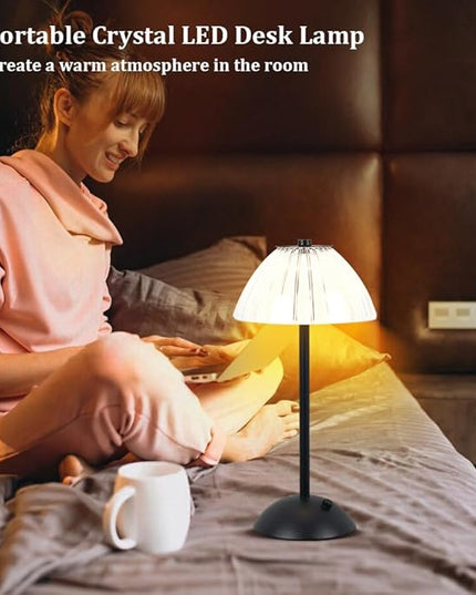 Portable Crystal LED Table Lamp, 3-Levels Brightness Desk Lamp, 3 Color Touch Control Rechargeable Lamp, Night Light, Bedside Lamp,Dining Room Lamp (Black) - LeafyLoom
