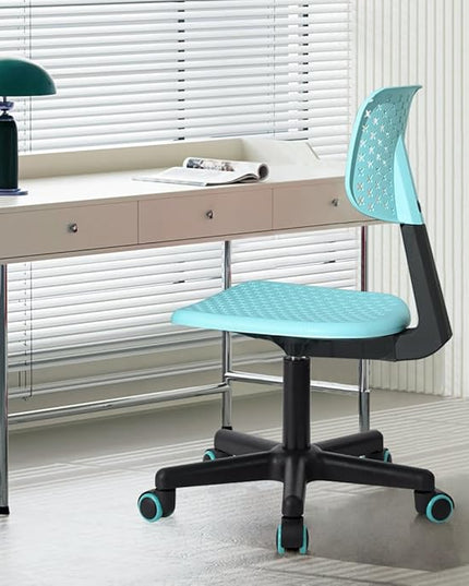 Desk Chair Armless Cute Office Chair, Low Back Rolling Home Office Task Chair Adjustable Swivel Study Chair for Girls Teens Adults Children Kids, Turquoise - LeafyLoom
