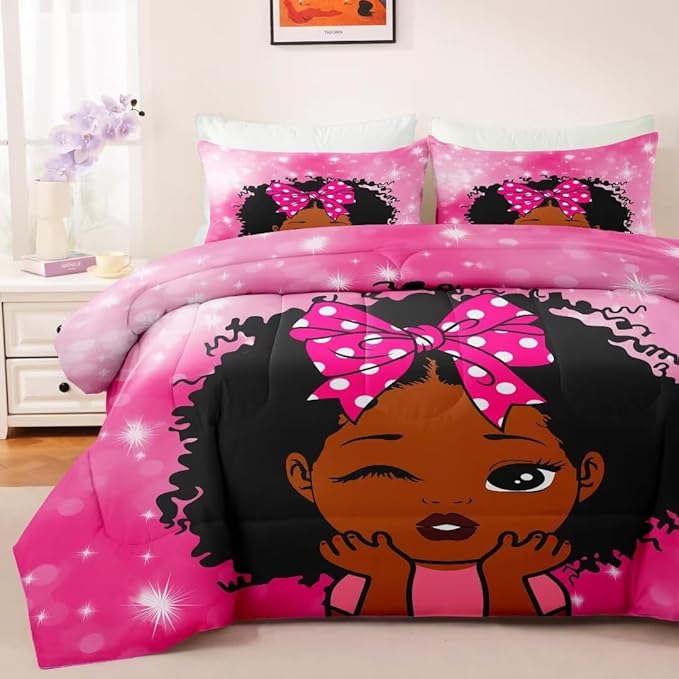 Black Girl Comforter Set Full for Kids Teens,Black Girl Magic Bedding Set,African American Girl Inspirational Quotes Comforter Set,Black Princess Bed Bedroom Set - LeafyLoom