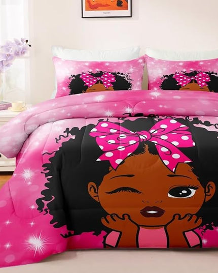 Black Girl Comforter Set Twin for Kids Teens,Black Girl Magic Bedding Set,African American Girl Inspirational Quotes Comforter Set,Black Princess Bed Bedroom Set - LeafyLoom
