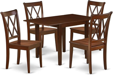 East West Furniture NDCL5-MAH-W Norden 5 Piece Room Set Includes a Rectangle Kitchen Table with Dropleaf and 4 Dining Chairs, 30x48 Inch, Mahogany - LeafyLoom