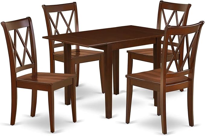 East West Furniture NDCL5-MAH-W Norden 5 Piece Room Set Includes a Rectangle Kitchen Table with Dropleaf and 4 Dining Chairs, 30x48 Inch, Mahogany - LeafyLoom