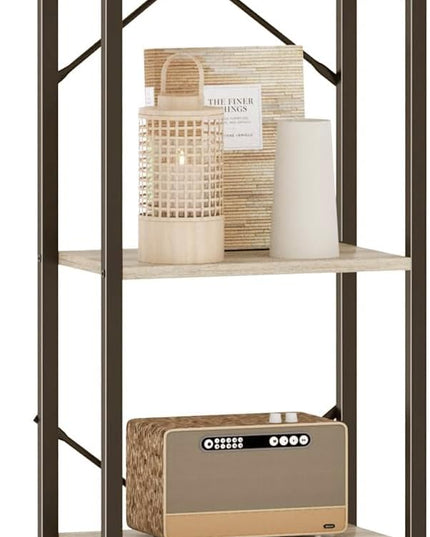 Bookshelf, Book Shelf, Industrial Bookcase with 2 Hooks, Coner Shelf Storage Organizer for Home Office, Living Room, Bedroom, Kitchen, 5-Tier Greige BC10505B - LeafyLoom