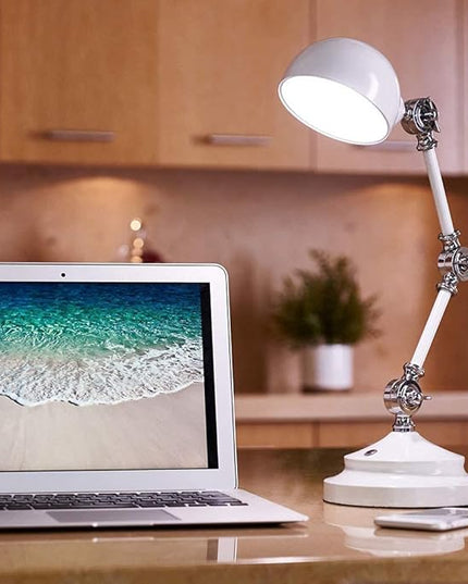 OttLite Pharmacy Adjustable LED Desk Lamp with USB Charging, Prevention Series - Designed to Reduce Eyestrain, 3-Point Adjustable Neck, 3 Brightness Settings with Touch Controls - Office Work, Reading - LeafyLoom